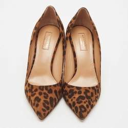 Aquazzura Brown Jaguar Print Suede Purist Pointed Toe Pumps Size 37