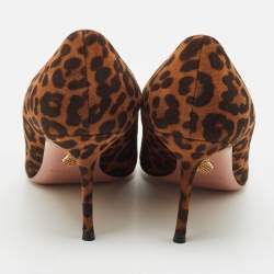 Aquazzura Brown Jaguar Print Suede Purist Pointed Toe Pumps Size 37