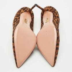Aquazzura Brown Jaguar Print Suede Purist Pointed Toe Pumps Size 37