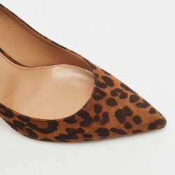 Aquazzura Brown Jaguar Print Suede Purist Pointed Toe Pumps Size 37
