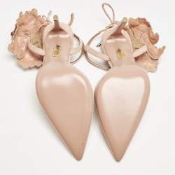 Pre Owned Aquazzura Pink Suede Disco Flower Embellished Ankle Tie Sandals Size 36.5