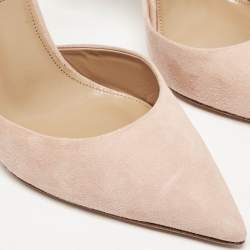 Pre Owned Aquazzura Pink Suede Disco Flower Embellished Ankle Tie Sandals Size 36.5