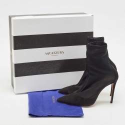 Aquazzura Black Mesh and Suede Pointed Toe Hot Stuff Ankle Booties Size 37