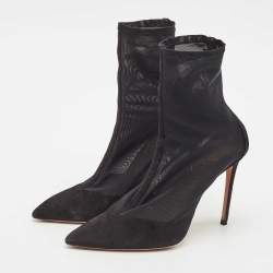 Aquazzura Black Mesh and Suede Pointed Toe Hot Stuff Ankle Booties Size 37