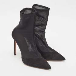 Aquazzura Black Mesh and Suede Pointed Toe Hot Stuff Ankle Booties Size 37