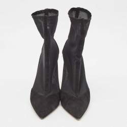 Aquazzura Black Mesh and Suede Pointed Toe Hot Stuff Ankle Booties Size 37