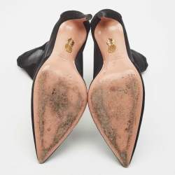 Aquazzura Black Mesh and Suede Pointed Toe Hot Stuff Ankle Booties Size 37