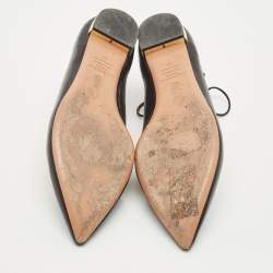 Pre Owned Aquazzura Black Leather Christy Lace Up Pointed Toe Ballet Flats Size 39