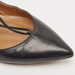 Pre Owned Aquazzura Black Leather Christy Lace Up Pointed Toe Ballet Flats Size 39