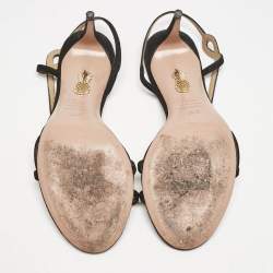 Pre Owned Aquazzura Black Suede Serpentine Strappy Slingback Sandals Size 36.5