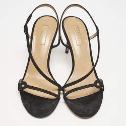 Pre Owned Aquazzura Black Suede Serpentine Strappy Slingback Sandals Size 36.5