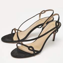 Pre Owned Aquazzura Black Suede Serpentine Strappy Slingback Sandals Size 36.5