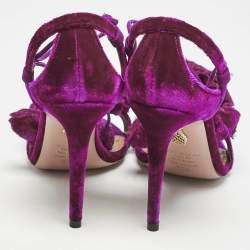 Aquazzura Exotic Pink Velvet Wild Flower Ankle Wrap Sandals Size 36.5