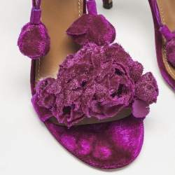 Aquazzura Exotic Pink Velvet Wild Flower Ankle Wrap Sandals Size 36.5