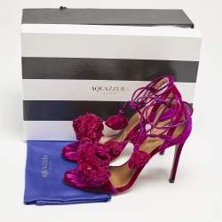 Aquazzura Exotic Pink Velvet Wild Flower Ankle Wrap Sandals Size 36.5