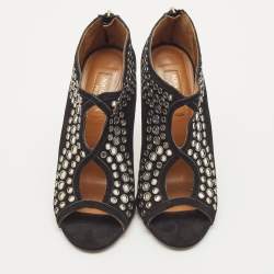 Aquazzura Black Suede Embellished Peep Toe Booties Size 37