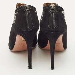 Aquazzura Black Suede Embellished Peep Toe Booties Size 37