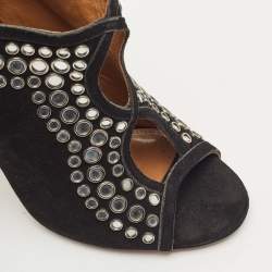 Aquazzura Black Suede Embellished Peep Toe Booties Size 37