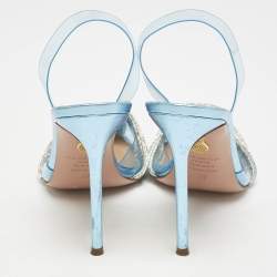 Pre Owned Aquazzura Blue PVC Crystal Embellished Gatsby Slingback Pumps Size 37