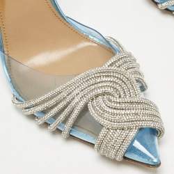 Pre Owned Aquazzura Blue PVC Crystal Embellished Gatsby Slingback Pumps Size 37