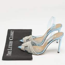 Pre Owned Aquazzura Blue PVC Crystal Embellished Gatsby Slingback Pumps Size 37