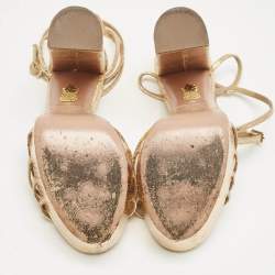 Pre Owned Aquazzura Gold Python Effect Leather Platform Ankle Strap Sandals Size 36