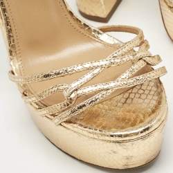 Pre Owned Aquazzura Gold Python Effect Leather Platform Ankle Strap Sandals Size 36