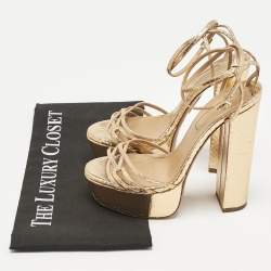Pre Owned Aquazzura Gold Python Effect Leather Platform Ankle Strap Sandals Size 36