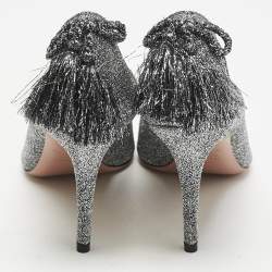 Aquazzura Silver Metallic Lurex Fabric Forever Marilyn Fringe Pumps Size 38.5