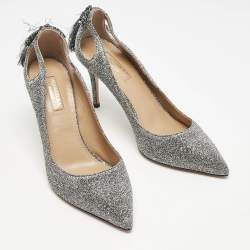 Aquazzura Silver Metallic Lurex Fabric Forever Marilyn Fringe Pumps Size 38.5