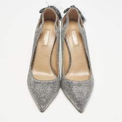 Aquazzura Silver Metallic Lurex Fabric Forever Marilyn Fringe Pumps Size 38.5
