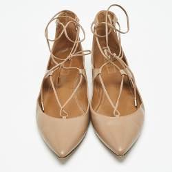 Pre Owned Aquazzura Beige Leather Christy Ankle Wrap Ballet Flats Size 40