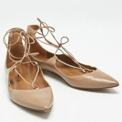 Pre Owned Aquazzura Beige Leather Christy Ankle Wrap Ballet Flats Size 40