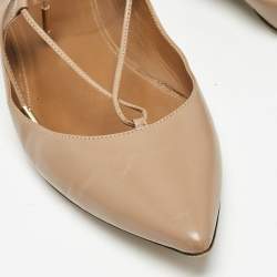 Pre Owned Aquazzura Beige Leather Christy Ankle Wrap Ballet Flats Size 40