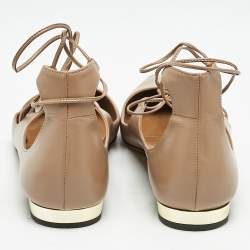 Pre Owned Aquazzura Beige Leather Christy Ankle Wrap Ballet Flats Size 40