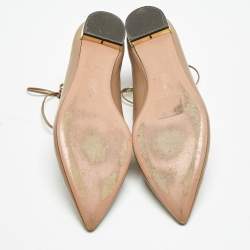 Pre Owned Aquazzura Beige Leather Christy Ankle Wrap Ballet Flats Size 40