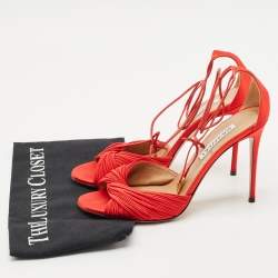 Aquazzura Red Satin Bellini Beauty Ankle Strap Sandals Size 39