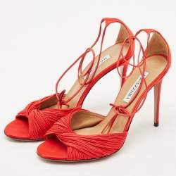 Aquazzura Red Satin Bellini Beauty Ankle Strap Sandals Size 39
