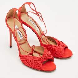 Aquazzura Red Satin Bellini Beauty Ankle Strap Sandals Size 39