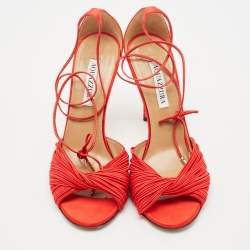Aquazzura Red Satin Bellini Beauty Ankle Strap Sandals Size 39