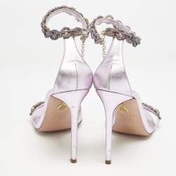 Pre Owned Aquazzura Lilac Leather Love Link Ankle Strap Sandals Size 39