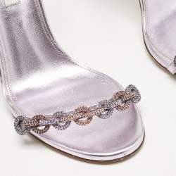 Pre Owned Aquazzura Lilac Leather Love Link Ankle Strap Sandals Size 39