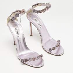 Pre Owned Aquazzura Lilac Leather Love Link Ankle Strap Sandals Size 39