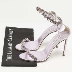 Pre Owned Aquazzura Lilac Leather Love Link Ankle Strap Sandals Size 39