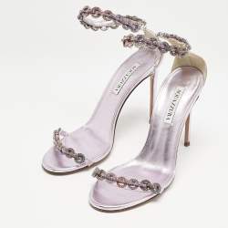 Pre Owned Aquazzura Lilac Leather Love Link Ankle Strap Sandals Size 39