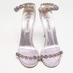 Pre Owned Aquazzura Lilac Leather Love Link Ankle Strap Sandals Size 39