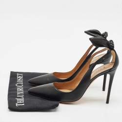 Pre Owned Aquazzura Black Leather Bow Tie Pumps Size 39.5