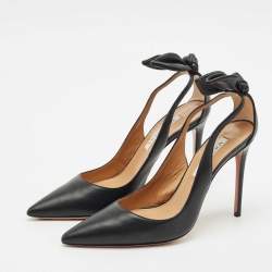 Pre Owned Aquazzura Black Leather Bow Tie Pumps Size 39.5