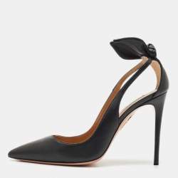 Pre Owned Aquazzura Black Leather Bow Tie Pumps Size 39.5