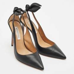 Pre Owned Aquazzura Black Leather Bow Tie Pumps Size 39.5